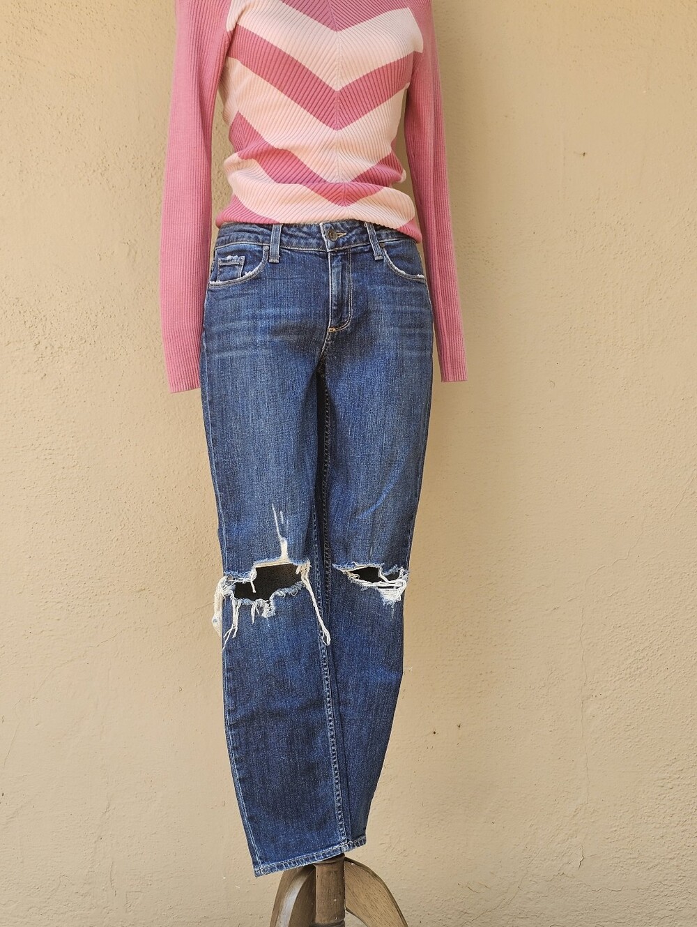 Paige Annabelle Slim Fit Dark Wash Distressed Jeans Size 27